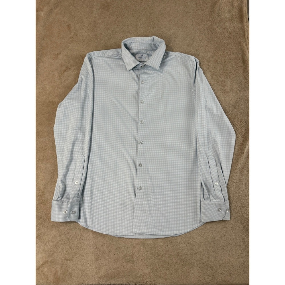 Mizzen Main Shirt‎ Mens size Large Blue Gray Checks Performance Stretch EUC